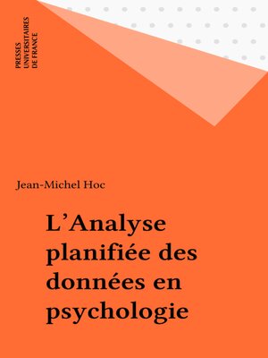 cover image of L'Analyse planifiée des données en psychologie